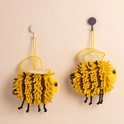 Yellow and black bee shape chenille hand towel for bathroom