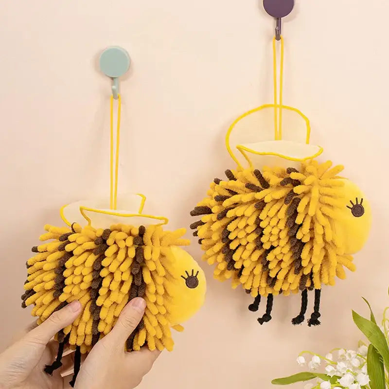 Yellow and black bee shape chenille hand towel for bathroom