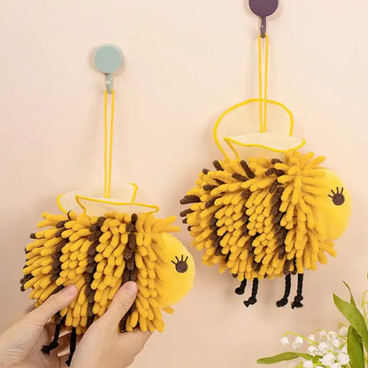 Yellow and black bee shape chenille hand towel for bathroom