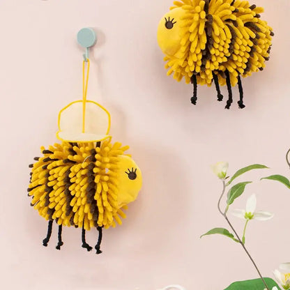 Yellow and black bee shape chenille hand towel for bathroom