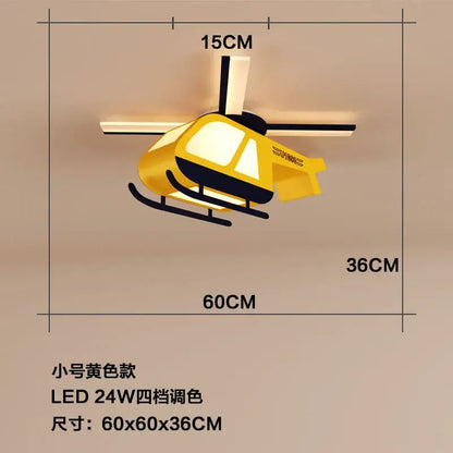 Yellow and black cartoon helicopter ceiling light for children room
