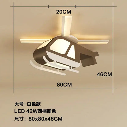 Yellow and black cartoon helicopter ceiling light for children room