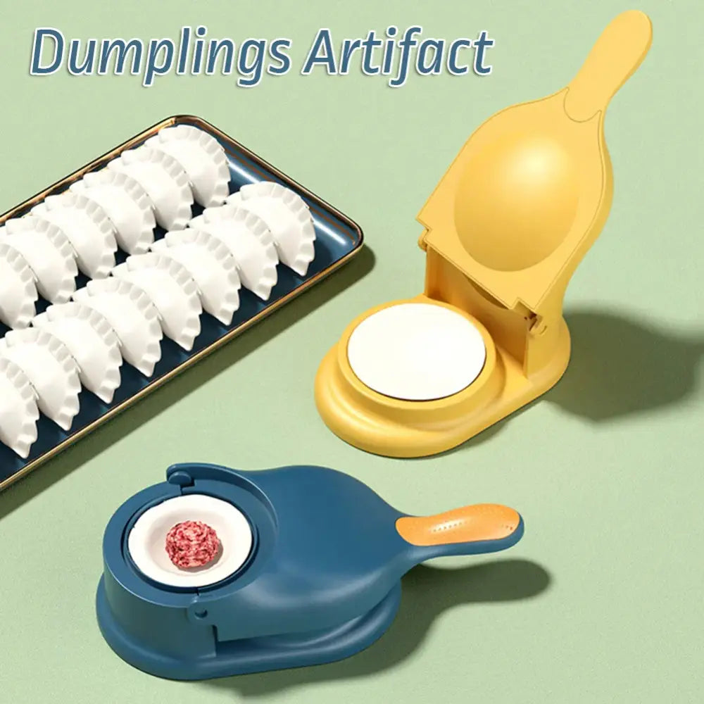 Yellow and blue 2-in-1 dumpling maker set kitchen dough press tool