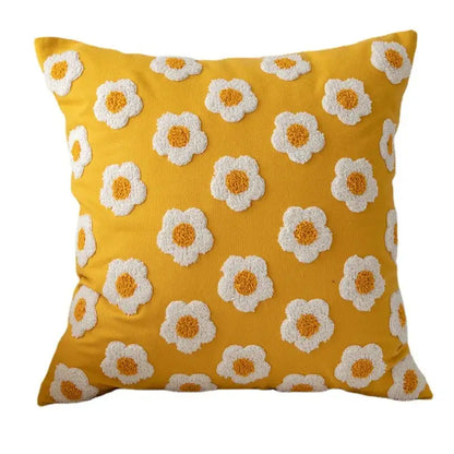 Yellow and cream daisy floral embroidery pillow cover living room