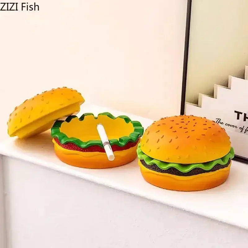 Yellow and green cartoon burger ashtray for office table desk decor
