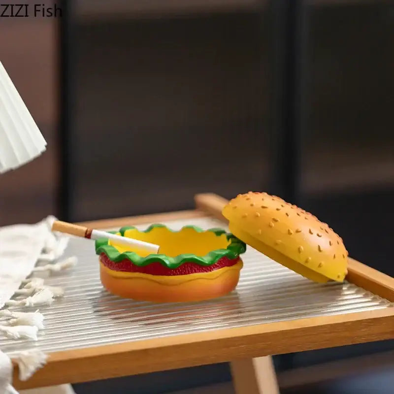 Yellow and green cartoon burger ashtray for office table desk decor