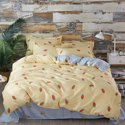 Yellow and light blue carrot cartoon printed bedding set bedroom