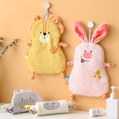 Yellow and pink cartoon animal hand towel bathroom decor