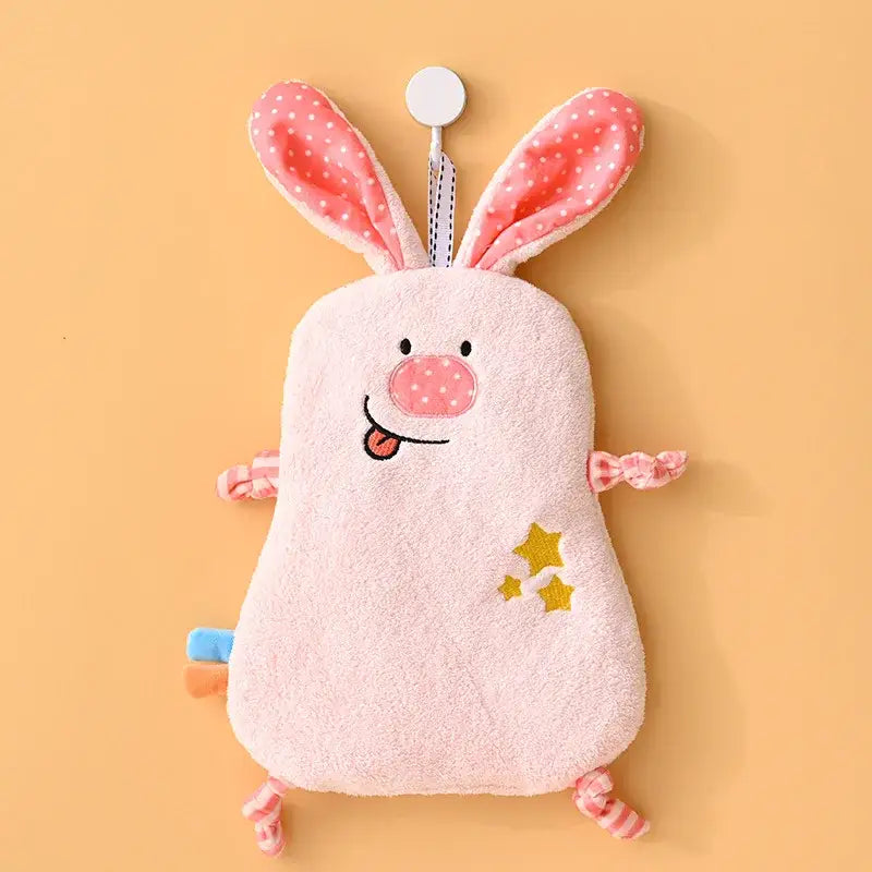 Yellow and pink cartoon animal hand towel bathroom decor