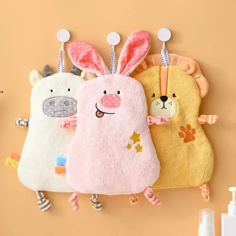 Yellow and pink cartoon animal hand towel bathroom decor