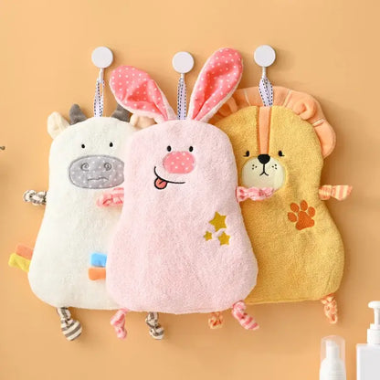 Yellow and pink cartoon animal hand towel bathroom decor