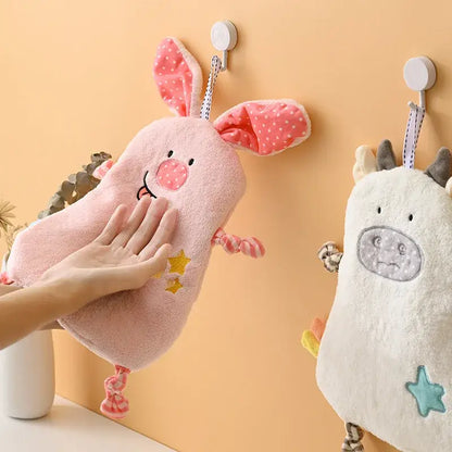 Yellow and pink cartoon animal hand towel bathroom decor