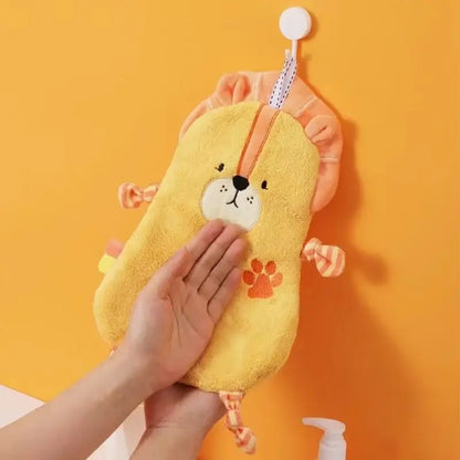 Yellow and pink cartoon animal hand towel bathroom decor