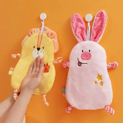 Yellow and pink cartoon animal hand towel bathroom decor