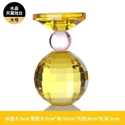 Yellow and pink crystal candle holder dining room centerpiece