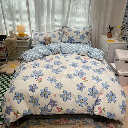 Yellow and white flowers print cotton bedding set bedroom bunny decor
