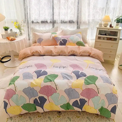 Yellow and white flowers print cotton bedding set bedroom bunny decor