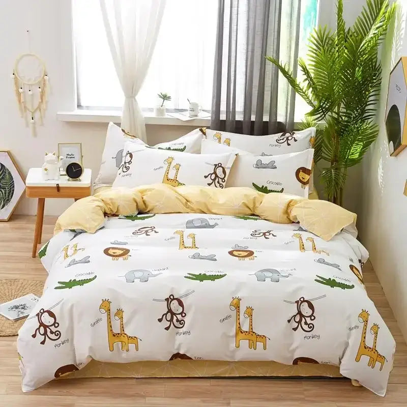 Yellow and white flowers print cotton bedding set bedroom bunny decor