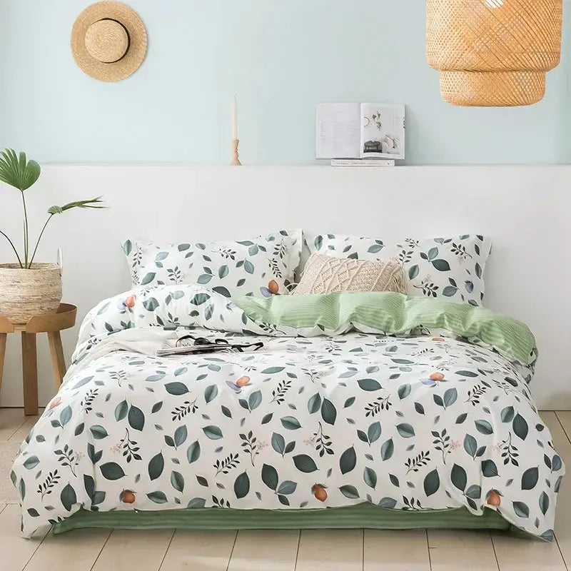 Yellow and white flowers print cotton bedding set bedroom bunny decor