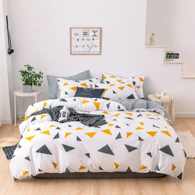 Yellow and white flowers print cotton bedding set bedroom bunny decor