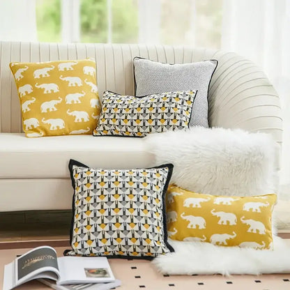Yellow and white geometric elephant cushion cover living room decor