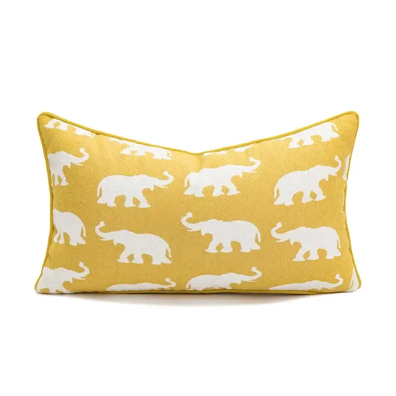 Yellow and white geometric elephant cushion cover living room decor