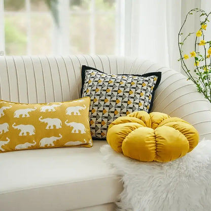 Yellow and white geometric elephant cushion cover living room decor