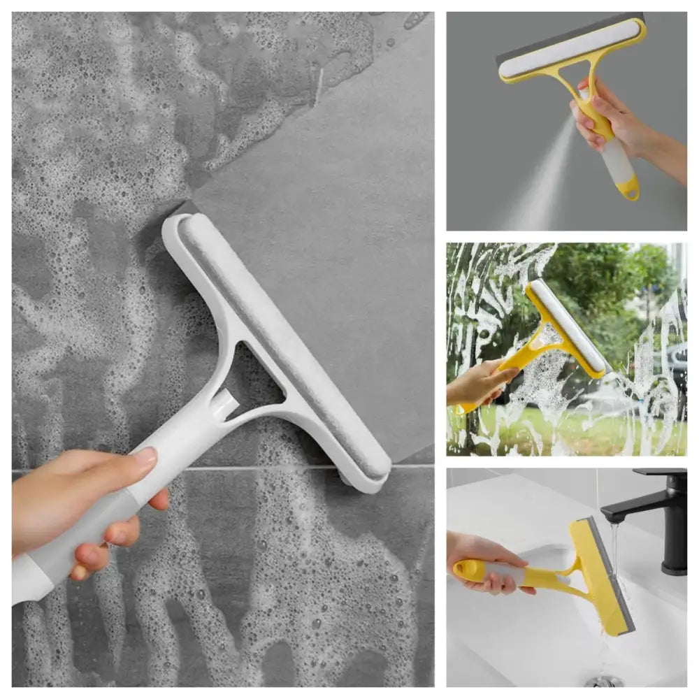 Yellow and white glass cleaning brush squeegee for bathroom tiles