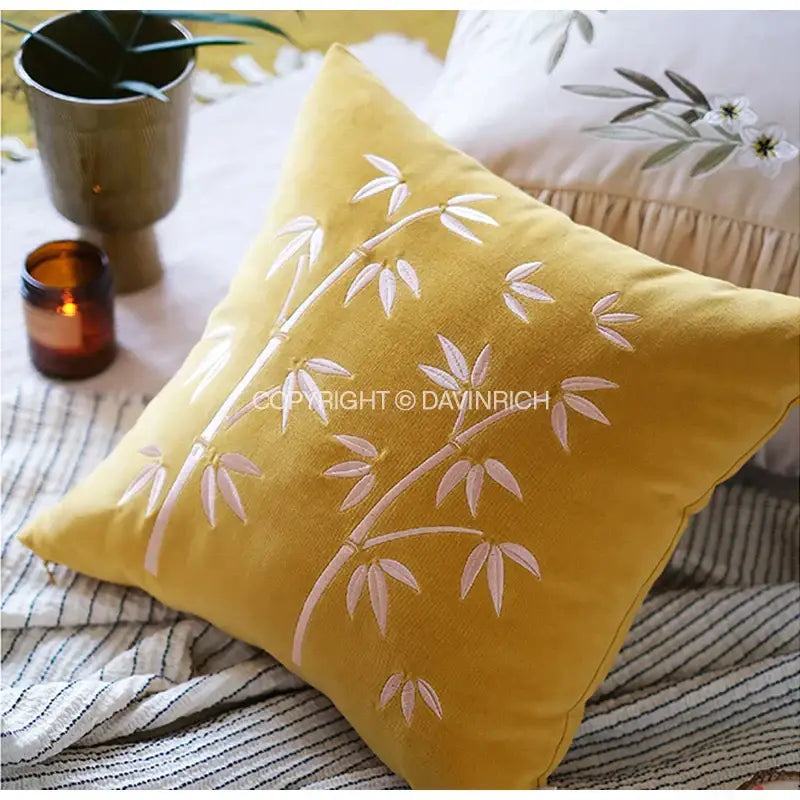 Yellow bamboo velvet throw pillow cover bedroom decor