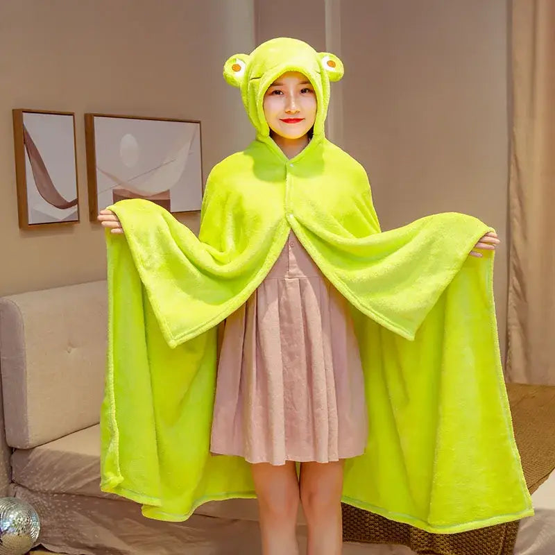 Yellow bear plush hooded cape blanket bedroom and office warmth
