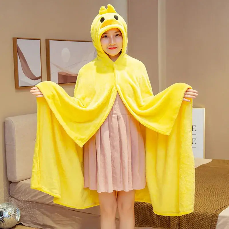 Yellow bear plush hooded cape blanket bedroom and office warmth