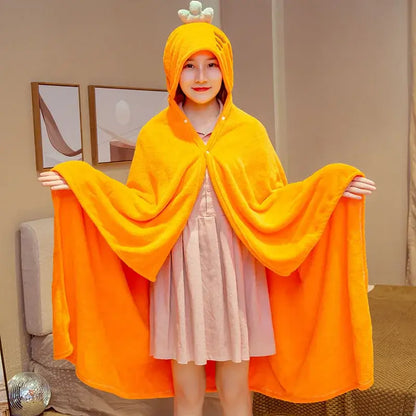 Yellow bear plush hooded cape blanket bedroom and office warmth