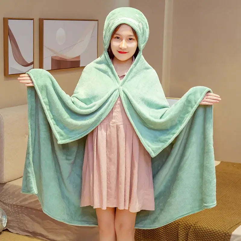 Yellow bear plush hooded cape blanket bedroom and office warmth