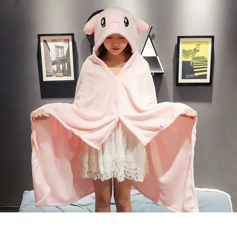 Yellow bear plush hooded cape blanket bedroom and office warmth