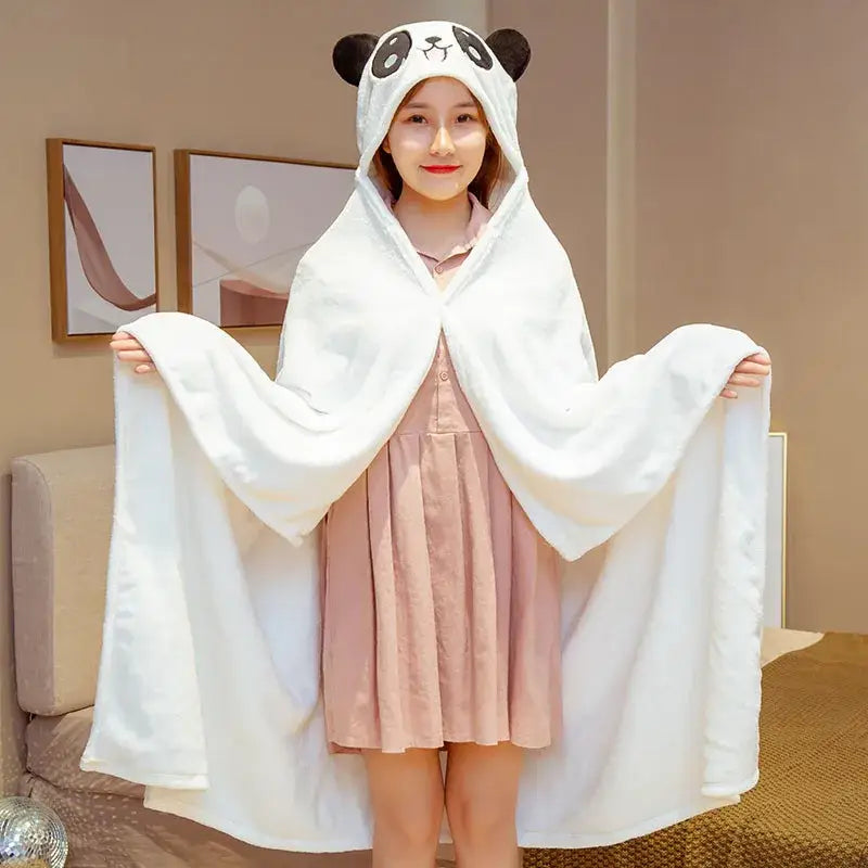 Yellow bear plush hooded cape blanket bedroom and office warmth