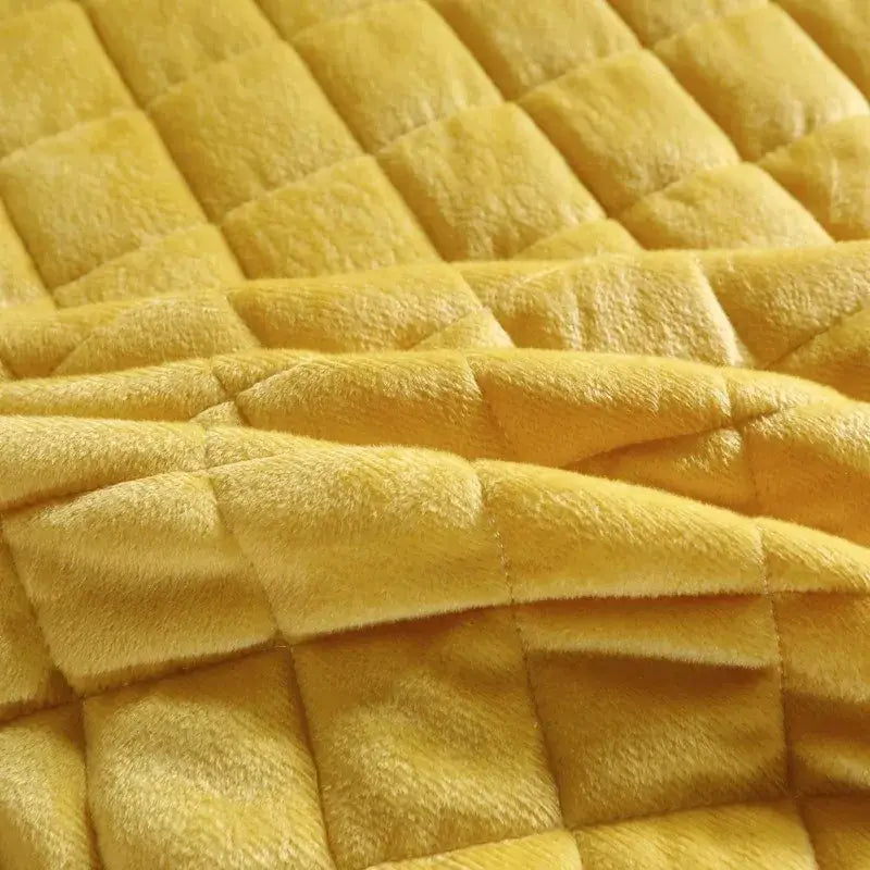 Yellow & black crystal velvet bedspread set bedroom lace quilted skirt
