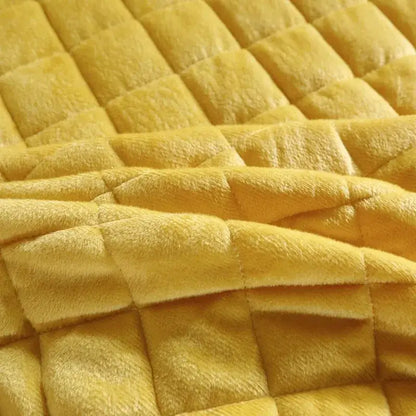 Yellow & black crystal velvet bedspread set bedroom lace quilted skirt