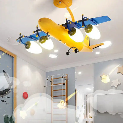 Yellow & blue airplane bluetooth speaker lamp kids room chandelier