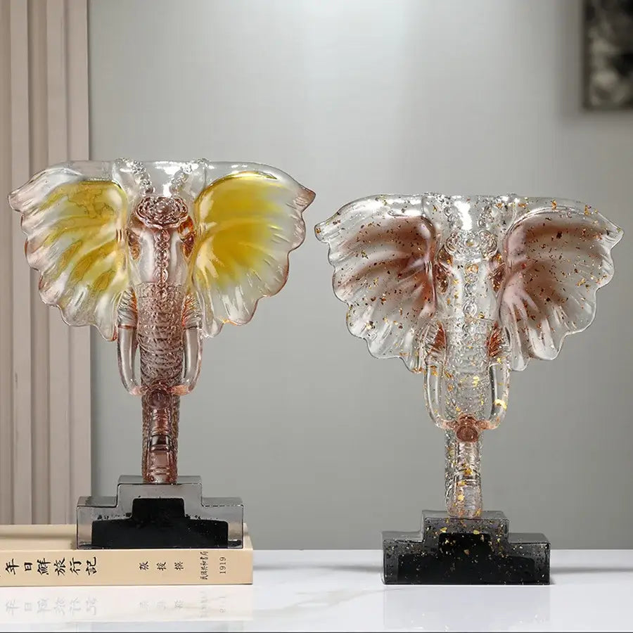 Yellow & blue crystal elephant sculpture living room decor ornament