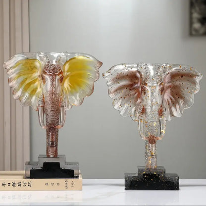 Yellow & blue crystal elephant sculpture living room decor ornament