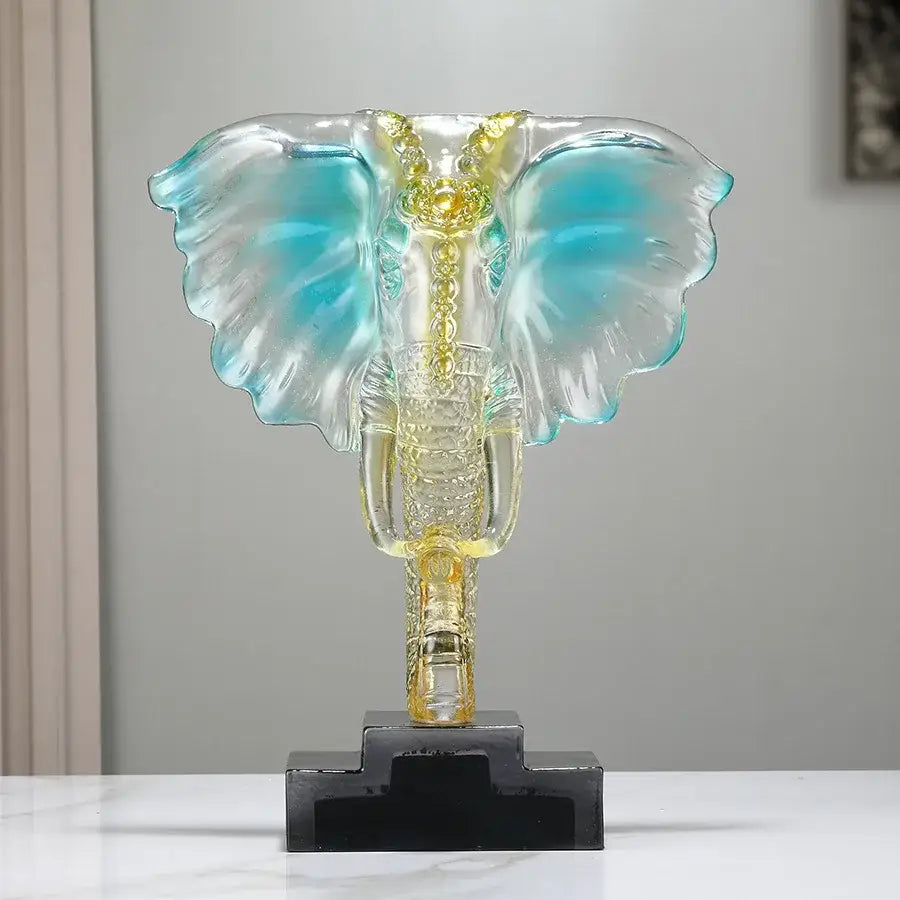 Yellow & blue crystal elephant sculpture living room decor ornament