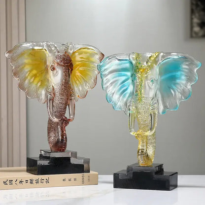Yellow & blue crystal elephant sculpture living room decor ornament