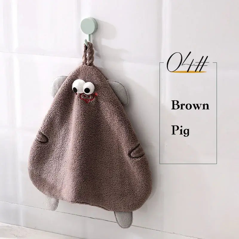 Yellow cartoon pig plush hand towel for bathroom or kitchen