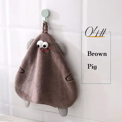 Yellow cartoon pig plush hand towel for bathroom or kitchen