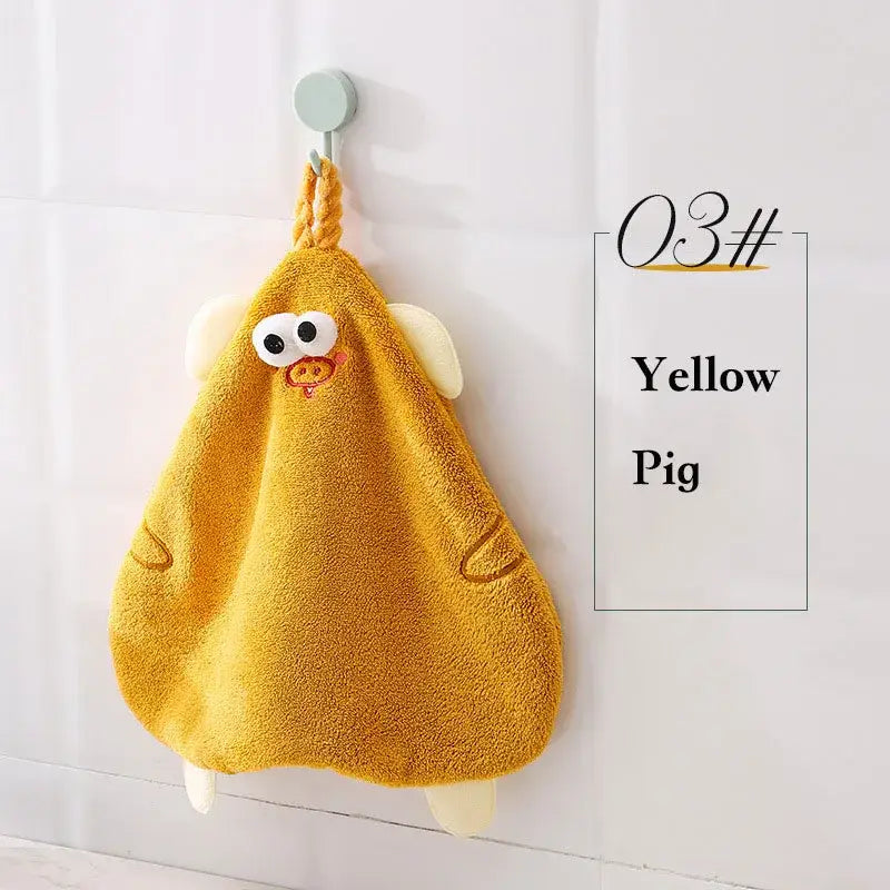 Yellow cartoon pig plush hand towel for bathroom or kitchen