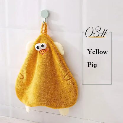 Yellow cartoon pig plush hand towel for bathroom or kitchen