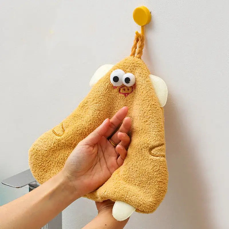 Yellow cartoon pig plush hand towel for bathroom or kitchen