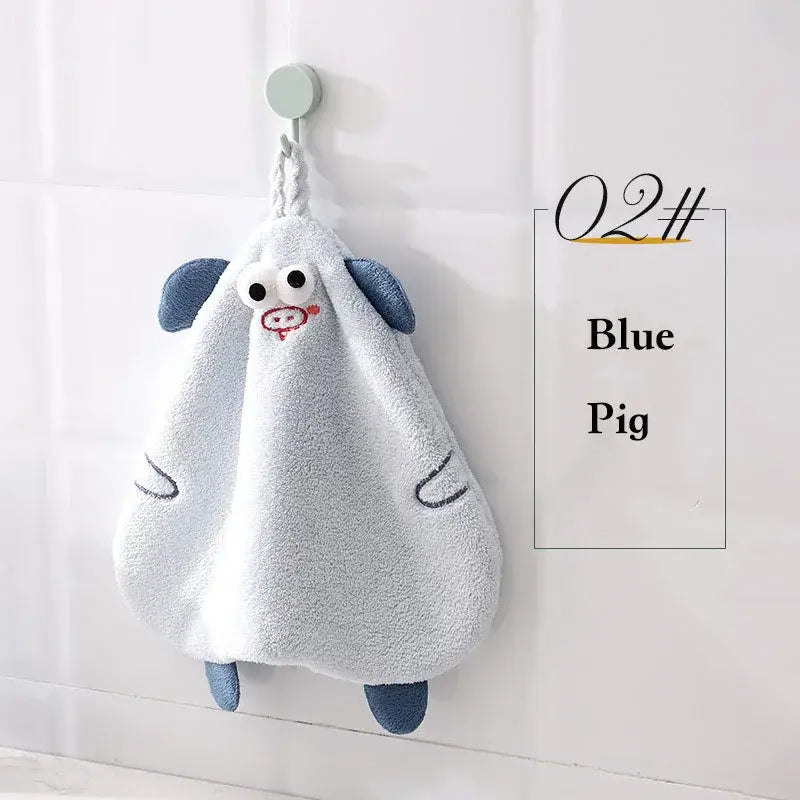 Yellow cartoon pig plush hand towel for bathroom or kitchen