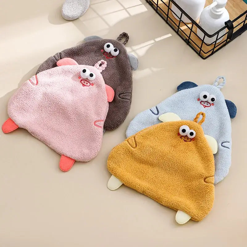 Yellow cartoon pig plush hand towel for bathroom or kitchen