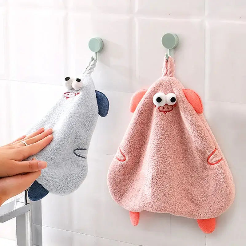 Yellow cartoon pig plush hand towel for bathroom or kitchen